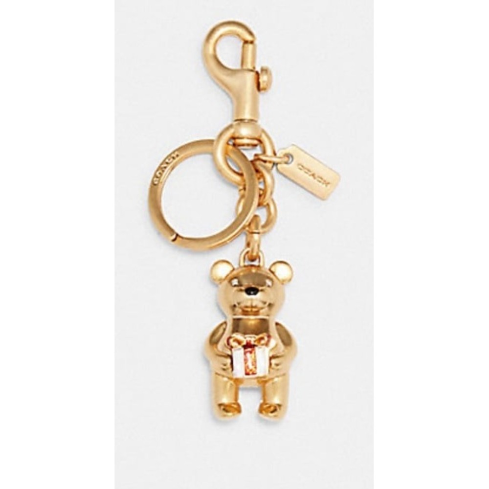 COACH METAL GIFTING TEDDY BEAR 3D KEYCHAIN CHARM NWT
